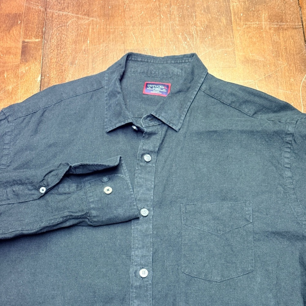 UNTUCKit‎ Cabardes WR Button Down Mens XL Black 100% Linen Relaxed Fit 40547